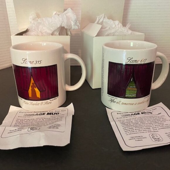 2 New VINTAGE 1995 GONE WITH THE WIND Mirage Mugs - Scarlet O'Hara & Tara - Picture 1 of 9
